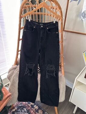 Wide leg high waist black ripped jeans / Wild Fable / Size 6